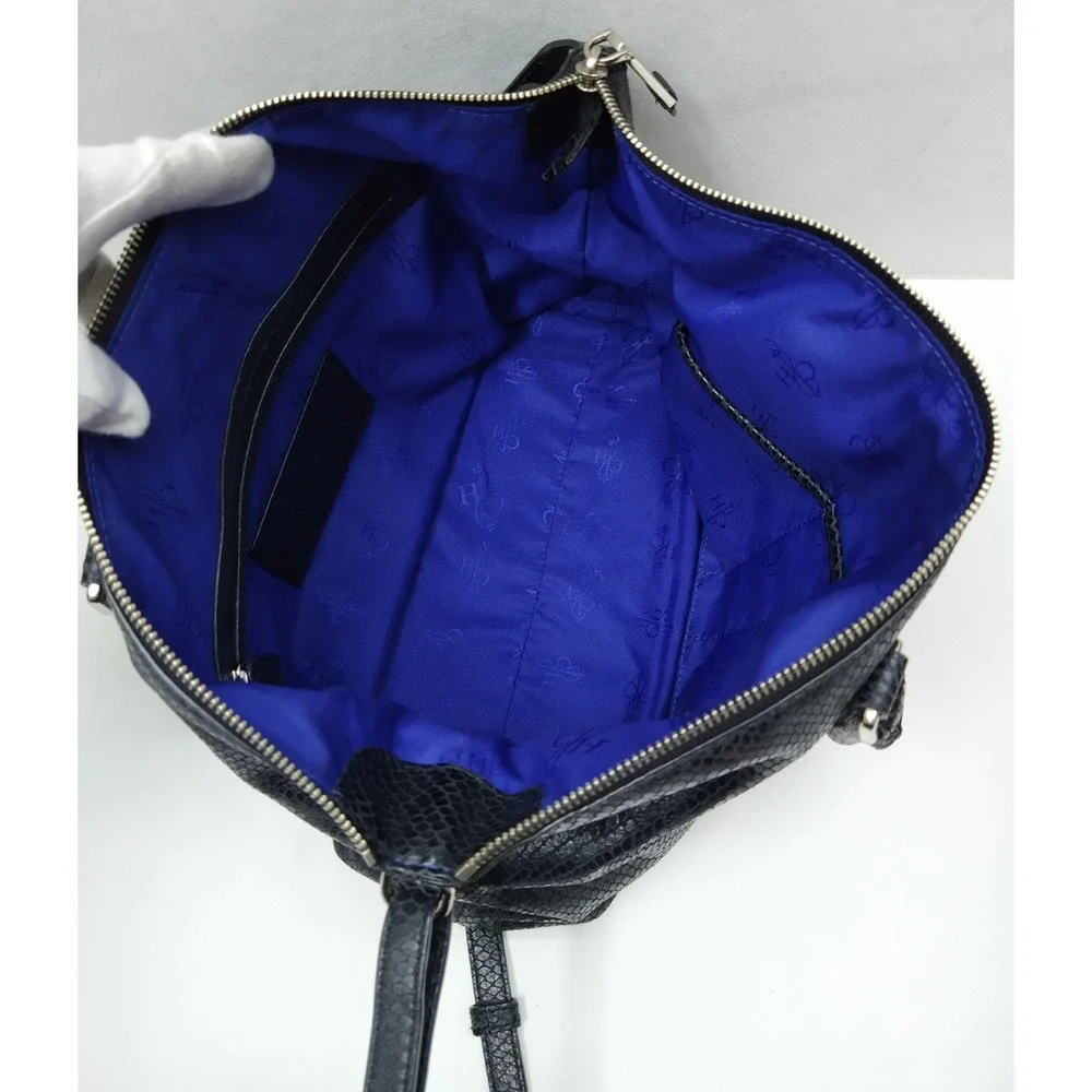Cole Haan Black Leather Snakeskin Embossed Double Handles Satchel Bag